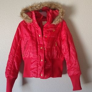 Red South Pole winter jacket with faux fur hood